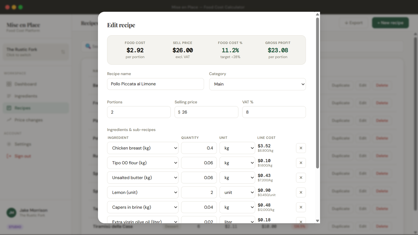 Mise en Place recipe editor