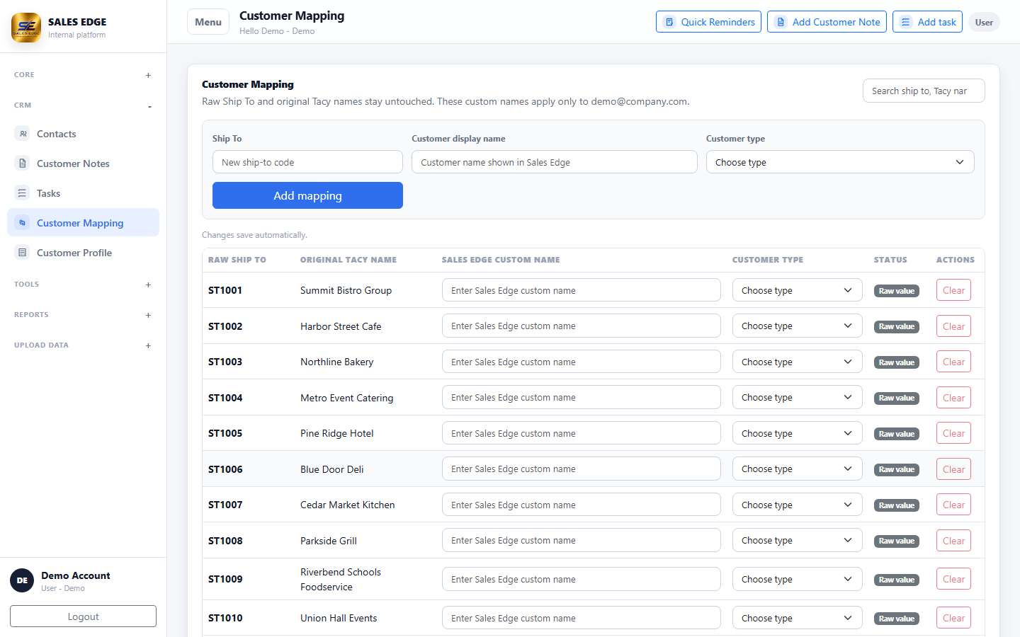 Sales Edge customer mapping